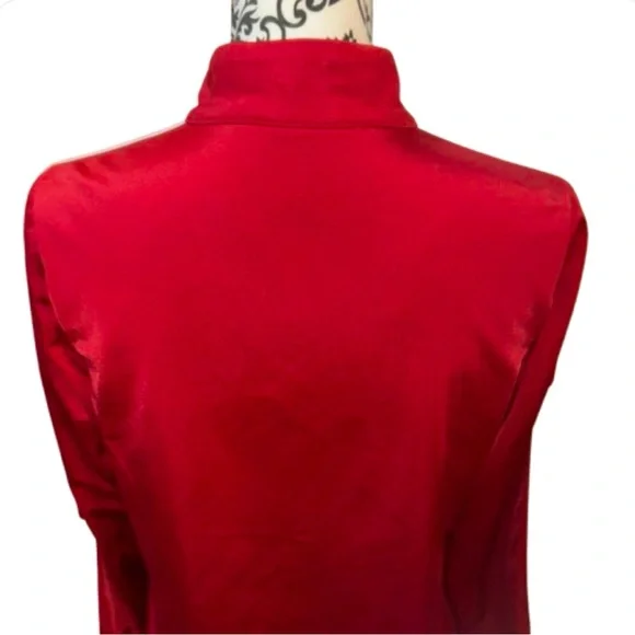 Adidas Women’s Small Zip-Front Red Essentials 3-Stripe Tricot Track Jacket - Picture 13 of 15